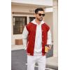 COOFANDY Mens Fashion Varsity Jackets Leather Sleeve Slim Fit College Baseball Letterman Bomber Coat(Red-white Sleeve)