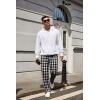 COOFANDY Men’s Flannel Plaid Pants Drawstring Cotton Casual Lounge Pants with Pockets(Black White Plaid)