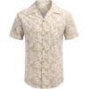COOFANDY Mens Hawaiian Shirt Short Sleeve Buttoon Down Shirts Casual Tropical Floral Summer Linen Shirts(Khaki Floral)