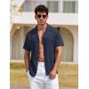 COOFANDY Mens Hawaiian Shirt Short Sleeve Buttoon Down Shirts Casual Tropical Floral Summer Linen Shirts(Navy Blue)