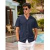 COOFANDY Mens Hawaiian Shirt Short Sleeve Buttoon Down Shirts Casual Tropical Floral Summer Linen Shirts(Navy Blue)