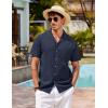 COOFANDY Mens Hawaiian Shirt Short Sleeve Buttoon Down Shirts Casual Tropical Floral Summer Linen Shirts(Navy Blue)