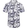 COOFANDY Mens Hawaiian Shirt Short Sleeve Buttoon Down Shirts Casual Tropical Floral Summer Linen Shirts(Palm Leaf-blue&white)