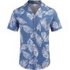 COOFANDY Mens Hawaiian Shirt Short Sleeve Buttoon Down Shirts Casual Tropical Floral Summer Linen Shirts(Palm Leaf-denim Blue)