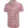 COOFANDY Mens Hawaiian Shirt Short Sleeve Buttoon Down Shirts Casual Tropical Floral Summer Linen Shirts(Palm Leaf-red)