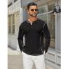 COOFANDY Men’s Henley Shirts Long Sleeve Casual Maverick Slub Henley T-Shirts Lightweight Basic Tee(02-black)