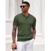 COOFANDY Mens Knit Polo Shirt Short Sleeve Vintage Textured Casual Golf Shirts Summer Beach Top(Army Green)
