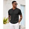 COOFANDY Mens Knit Polo Shirt Short Sleeve Vintage Textured Casual Golf Shirts Summer Beach Top(Black)