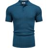 COOFANDY Mens Knit Polo Shirt Short Sleeve Vintage Textured Casual Golf Shirts Summer Beach Top(Blue)