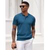 COOFANDY Mens Knit Polo Shirt Short Sleeve Vintage Textured Casual Golf Shirts Summer Beach Top(Blue)