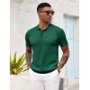 COOFANDY Mens Knit Polo Shirt Short Sleeve Vintage Textured Casual Golf Shirts Summer Beach Top(Dark Green)