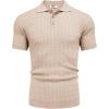 COOFANDY Mens Knit Polo Shirt Short Sleeve Vintage Textured Casual Golf Shirts Summer Beach Top(Khaki)
