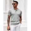 COOFANDY Mens Knit Polo Shirt Short Sleeve Vintage Textured Casual Golf Shirts Summer Beach Top(Light Gray)