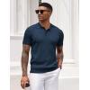 COOFANDY Mens Knit Polo Shirt Short Sleeve Vintage Textured Casual Golf Shirts Summer Beach Top(Navy Blue)