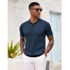 COOFANDY Mens Knit Polo Shirt Short Sleeve Vintage Textured Casual Golf Shirts Summer Beach Top(Navy Blue)