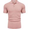 COOFANDY Mens Knit Polo Shirt Short Sleeve Vintage Textured Casual Golf Shirts Summer Beach Top(Pink)
