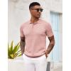 COOFANDY Mens Knit Polo Shirt Short Sleeve Vintage Textured Casual Golf Shirts Summer Beach Top(Pink)
