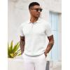 COOFANDY Mens Knit Polo Shirt Short Sleeve Vintage Textured Casual Golf Shirts Summer Beach Top(White)