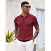 COOFANDY Mens Knit Polo Shirt Short Sleeve Vintage Textured Casual Golf Shirts Summer Beach Top(Wine Red)