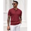 COOFANDY Mens Knit Polo Shirt Short Sleeve Vintage Textured Casual Golf Shirts Summer Beach Top(Wine Red)