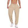 COOFANDY Men’s Linen Casual Lightweight Pants Elastic Waist Drawstring Beach Pants with Pockets(Khaki)