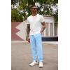 COOFANDY Men’s Linen Casual Lightweight Pants Elastic Waist Drawstring Beach Pants with Pockets(Light Blue)