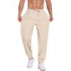 COOFANDY Men’s Linen Casual Lightweight Pants Elastic Waist Drawstring Beach Pants with Pockets(Light Khaki)