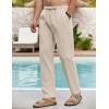 COOFANDY Men’s Linen Casual Pants Elastic Waist Beach Pants Lightweight Drawstring Summer Yoga Pants(Khaki)