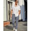 COOFANDY Mens Linen Casual Pants Lightweight Drawstring Beach Pants Elastic Waist Cropped Pants(Black Plaid)
