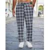 COOFANDY Mens Linen Casual Pants Lightweight Drawstring Beach Pants Elastic Waist Cropped Pants(Black Plaid)