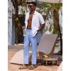 COOFANDY Mens Linen Casual Pants Lightweight Drawstring Beach Pants Elastic Waist Cropped Pants(Blue)