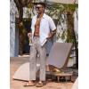 COOFANDY Mens Linen Casual Pants Lightweight Drawstring Beach Pants Elastic Waist Cropped Pants(Champagne)