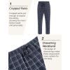 COOFANDY Mens Linen Casual Pants Lightweight Drawstring Beach Pants Elastic Waist Cropped Pants(Navy Blue Plaid)