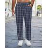 COOFANDY Mens Linen Casual Pants Lightweight Drawstring Beach Pants Elastic Waist Cropped Pants(Navy Blue Plaid)