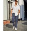 COOFANDY Mens Linen Casual Pants Lightweight Drawstring Beach Pants Elastic Waist Cropped Pants(Navy Blue Plaid)