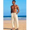 COOFANDY Men’s Linen Harem Drawstring Pants Casual Elastic Waist Lightweight Trouser Hippie Summer Beach Yoga Pants(Light Khaki)