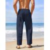 COOFANDY Men’s Linen Harem Drawstring Pants Casual Elastic Waist Lightweight Trouser Hippie Summer Beach Yoga Pants(Navy Blue)