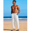 COOFANDY Men’s Linen Harem Drawstring Pants Casual Elastic Waist Lightweight Trouser Hippie Summer Beach Yoga Pants(White)