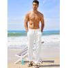 COOFANDY Men’s Linen Harem Drawstring Pants Casual Elastic Waist Lightweight Trouser Hippie Summer Beach Yoga Pants(White)