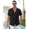 COOFANDY Men’s Linen Short Sleeve Button Down Shirt Casual Cuban Collar Summer Beach Shirts Vacation Essentials(Black)