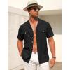 COOFANDY Men’s Linen Short Sleeve Button Down Shirt Casual Cuban Collar Summer Beach Shirts Vacation Essentials(Black)
