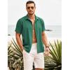 COOFANDY Men’s Linen Short Sleeve Button Down Shirt Casual Cuban Collar Summer Beach Shirts Vacation Essentials(Green)