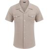 COOFANDY Men’s Linen Short Sleeve Button Down Shirt Casual Cuban Collar Summer Beach Shirts Vacation Essentials(Khaki)