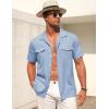 COOFANDY Men’s Linen Short Sleeve Button Down Shirt Casual Cuban Collar Summer Beach Shirts Vacation Essentials(Light Blue)
