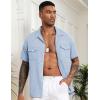 COOFANDY Men’s Linen Short Sleeve Button Down Shirt Casual Cuban Collar Summer Beach Shirts Vacation Essentials(Light Blue)