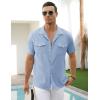 COOFANDY Men’s Linen Short Sleeve Button Down Shirt Casual Cuban Collar Summer Beach Shirts Vacation Essentials(Light Blue)