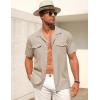 COOFANDY Men’s Linen Short Sleeve Button Down Shirt Casual Cuban Collar Summer Beach Shirts Vacation Essentials(Light Brown)