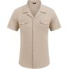 COOFANDY Men’s Linen Short Sleeve Button Down Shirt Casual Cuban Collar Summer Beach Shirts Vacation Essentials(Light Brown)