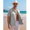 COOFANDY Men’s Linen Short Sleeve Button Down Shirt Casual Cuban Collar Summer Beach Shirts Vacation Essentials(Light Grey)