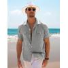 COOFANDY Men’s Linen Short Sleeve Button Down Shirt Casual Cuban Collar Summer Beach Shirts Vacation Essentials(Light Grey)